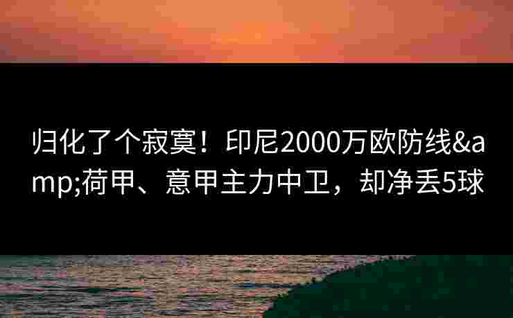 归化了个寂寞！印尼2000万欧防线&荷甲、意甲主力中卫，却净丢5球